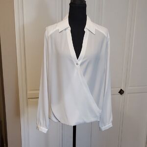 INC Macys White Surplice Blouse Long Sleeve Size 8